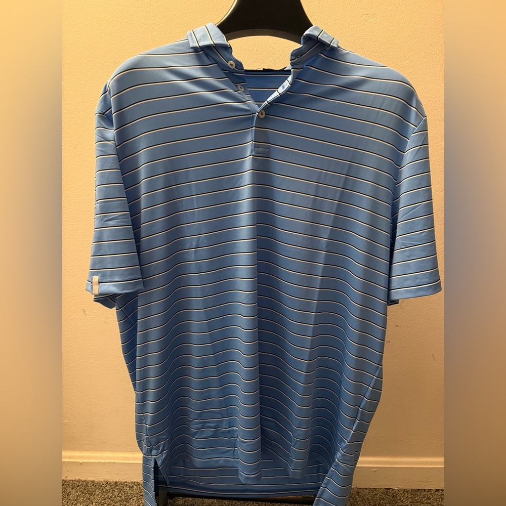 NWT RLX Ralph Lauren Polo men’s shirt. Blue, white and black stripes. Size xl